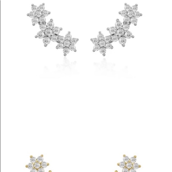 3 flower earrings Sterling silver cubic zirconia - Picture 2 of 2